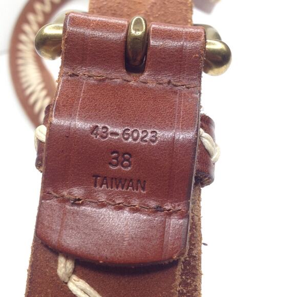 Vintage Leather Belt Western Cowboy Brown Stitching Equestrian Rodeo Size 38 - Picture 3 of 8